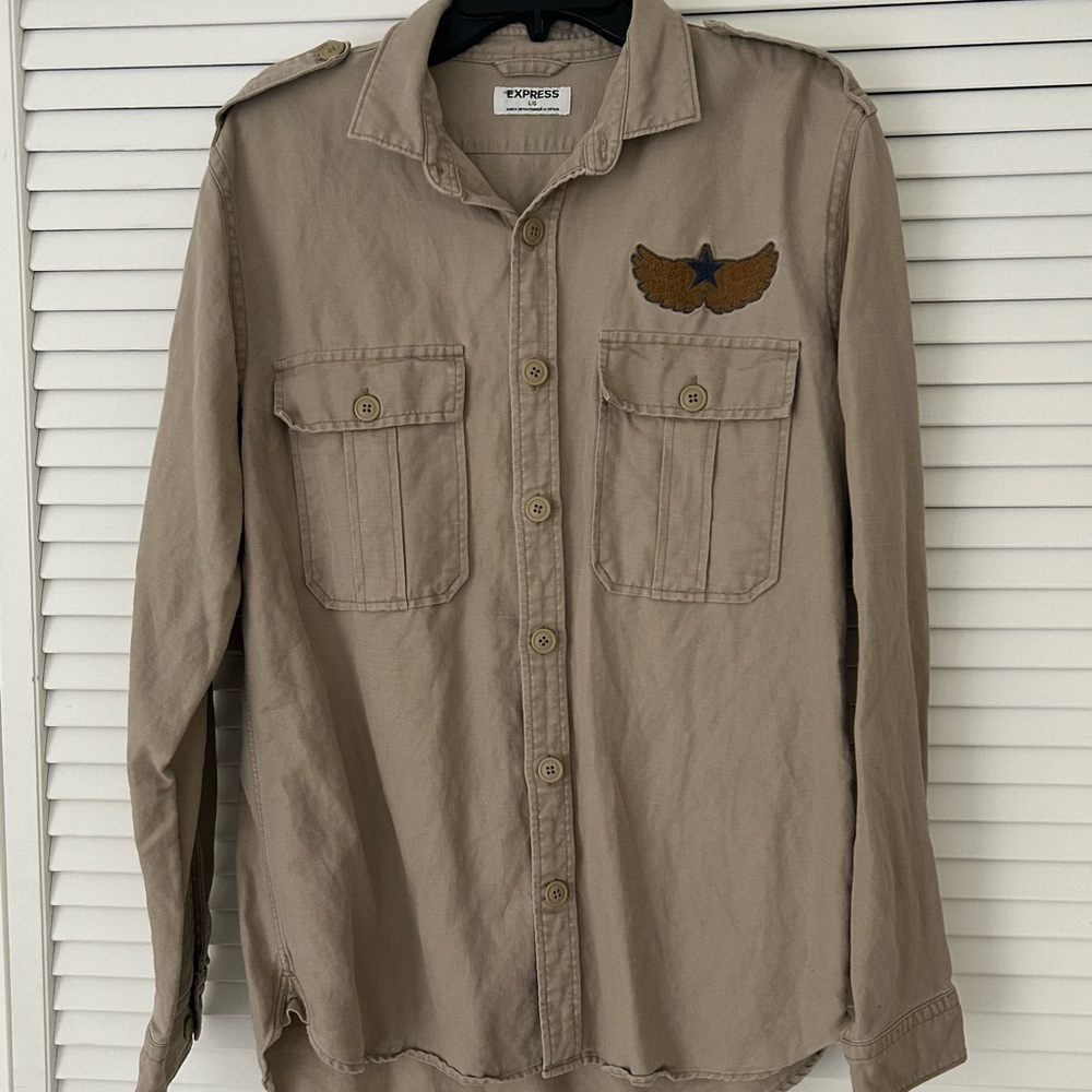 Express Khaki Shirt with Eagle Embroidery